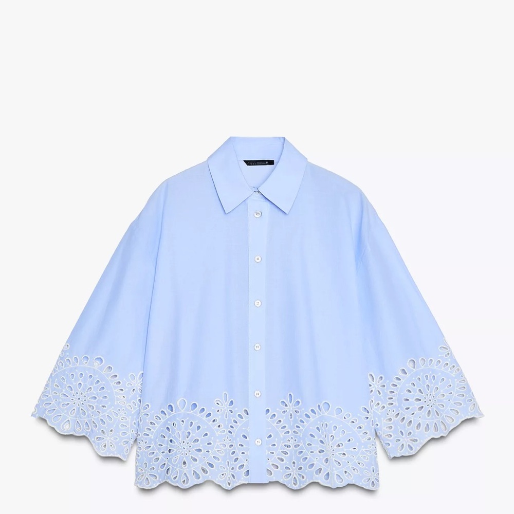 Zara Light Blue Button Down Shirt with White Detailing